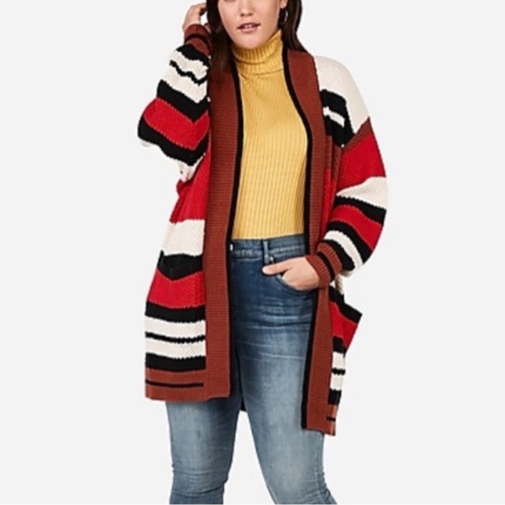 Express Striped Open Cardigan Sweater